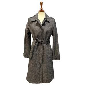Vintage Y2K Old Navy Gray Herringbone Trench Coat Duster Jacket Medium